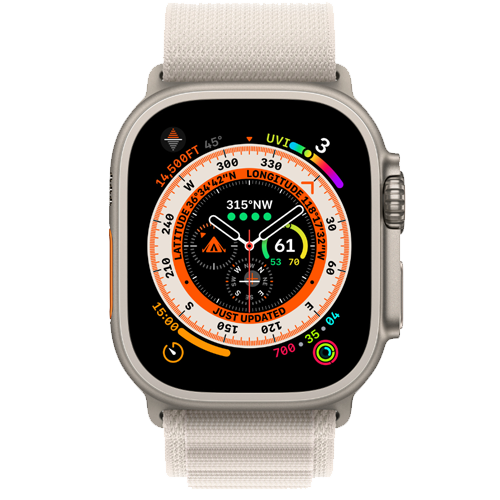 Apple Watch Ultra: AppleApple Watch Ultra GPS + Cellular, 49mm Titanium Case with Starlight Alpine Loop - Medium