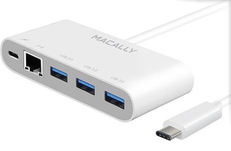 Кабели и переходники: Сплітер Macally USB-C — 3 × USB + USB-C + Ethernet