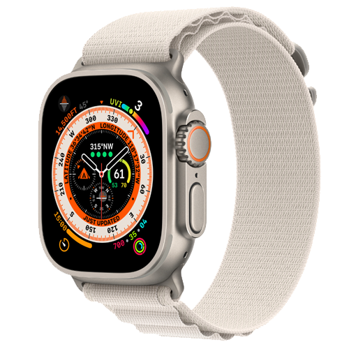 Apple Watch Ultra: Apple Watch Ultra GPS + Cellular, 49mm Titanium Case with Starlight Alpine Loop - Large