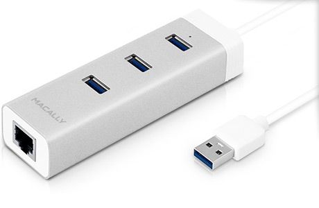 Кабели и переходники: Сплітер Macally 3 × USB 3.0 + Gigabit Ethernet 