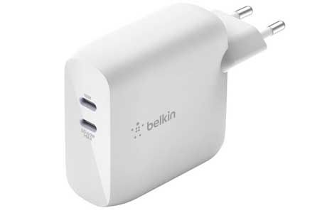 Зарядные устройства для MacBook: Мережевий ЗП Belkin GAN (50+18W) Dual USB-С, білий (WCH003VFWH)