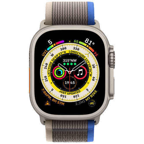 Apple Watch Ultra: Apple Watch Ultra GPS + Cellular, 49mm Titanium Case with Yellow/Beige Trail Loop - S/M