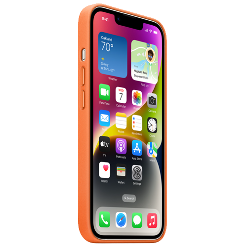 Чехол для iPhone 14: Apple iPhone 14 Leather Case with MagSafe - Orange