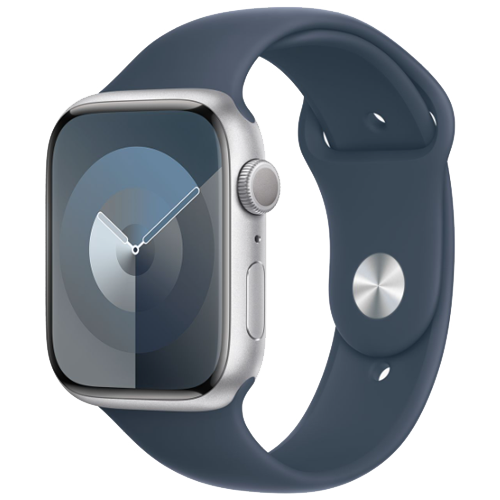 Apple Watch Series 9: Apple Watch Series 9 45mm Silver Aluminum Case with Storm Blue Sport Band - S/M