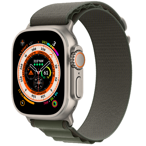 Apple Watch Ultra: Apple Watch Ultra  GPS + Cellular, 49mm Titanium Case with Green Alpine Loop - Large