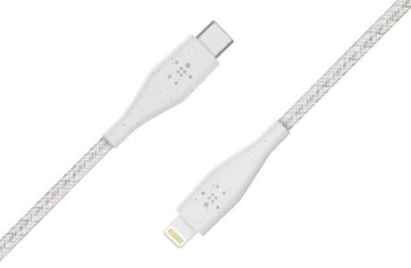 Кабели и переходники: Кабель синхронізації Belkin DuraTek Plus USB-C - Lightning, 1.2m, white (білий)