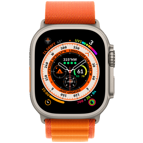 Apple Watch Ultra: Apple Watch Ultra GPS + Cellular, 49mm Titanium Case with Orange Alpine Loop - Medium