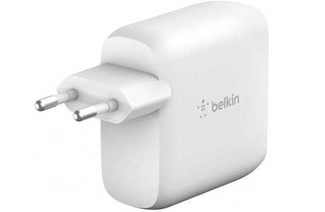 Зарядные устройства: Мережевий ЗП Belkin GAN (50+18W) Dual USB-С, білий (WCH003VFWH)