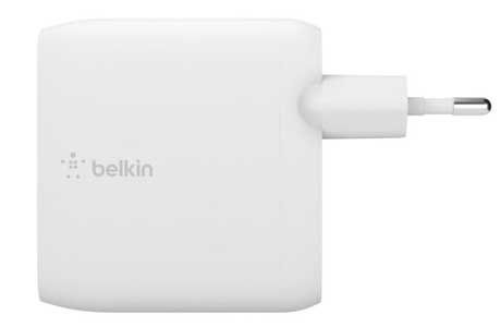 Зарядные устройства: Мережевий ЗП Belkin GAN (50+18W) Dual USB-С, білий (WCH003VFWH)