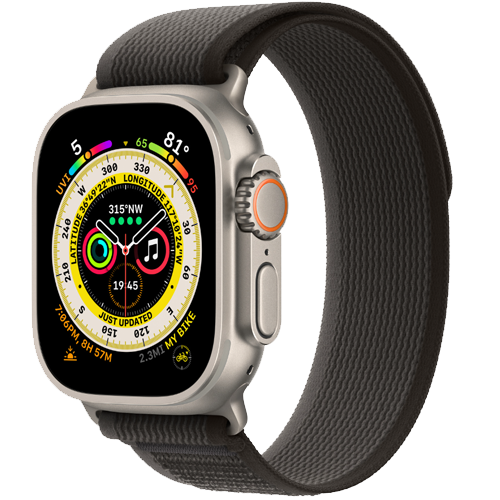 Apple Watch Ultra: Apple Watch Ultra GPS + Cellular, 49mm Titanium Case with Black/Gray Trail Loop - S/M
