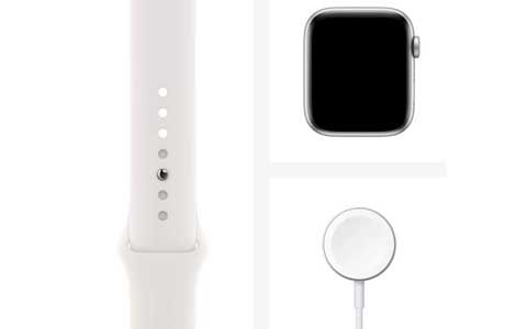 Apple Watch SE: Apple Watch SE 44 мм, білий спортивний ремінець (сріблястий)