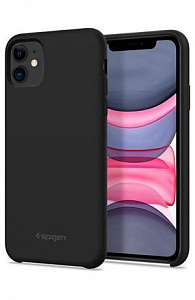 Чехлы для iPhone: Чохол Spigen для iPhone 11 Silicone Fit, Black (чорний)