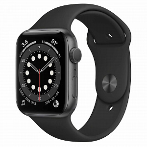 Apple Watch Series 6: Apple Watch Series 6 44 мм, чорний спортивний ремінець (сірий космос)