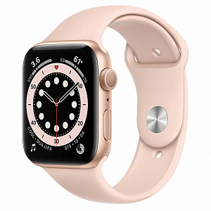 Apple Watch Series 6: Apple Watch Series 6 44 мм, розовый спортивный ремешок (золотые)